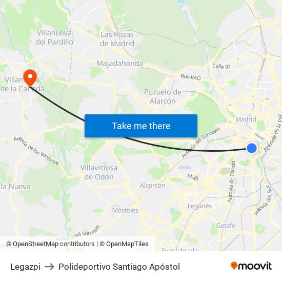 Legazpi to Polideportivo Santiago Apóstol map