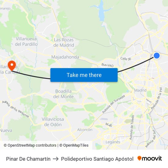 Pinar De Chamartín to Polideportivo Santiago Apóstol map