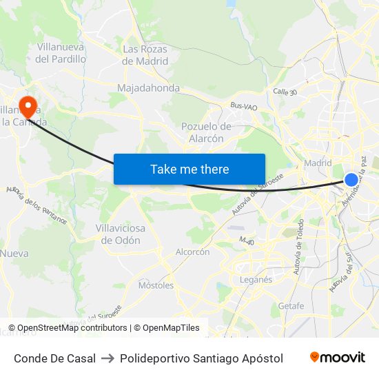 Conde De Casal to Polideportivo Santiago Apóstol map