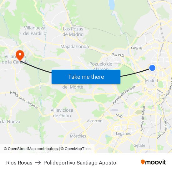 Ríos Rosas to Polideportivo Santiago Apóstol map