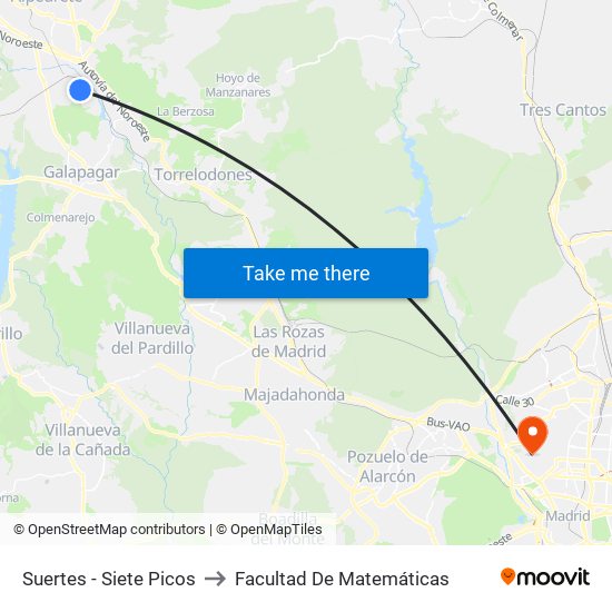 Suertes - Siete Picos to Facultad De Matemáticas map