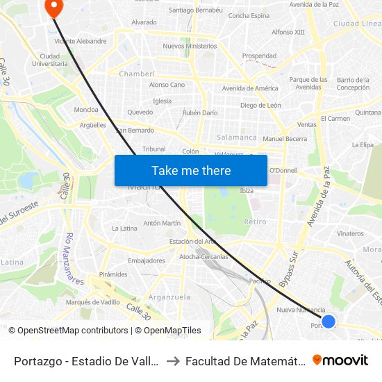 Portazgo - Estadio De Vallecas to Facultad De Matemáticas map