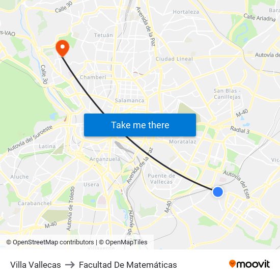 Villa Vallecas to Facultad De Matemáticas map