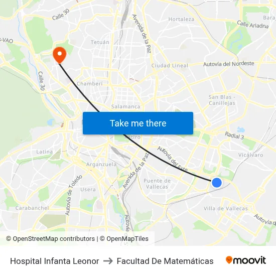 Hospital Infanta Leonor to Facultad De Matemáticas map