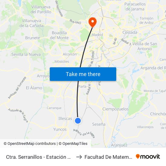 Ctra. Serranillos - Estación De Yeles to Facultad De Matemáticas map