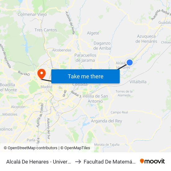 Alcalá De Henares - Universidad to Facultad De Matemáticas map