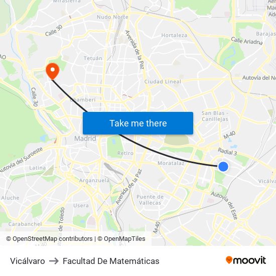 Vicálvaro to Facultad De Matemáticas map