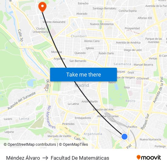 Méndez Álvaro to Facultad De Matemáticas map