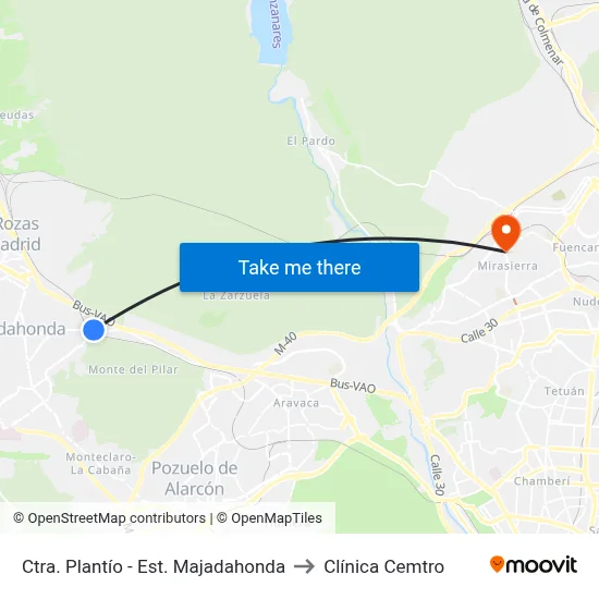 Ctra. Plantío - Est. Majadahonda to Clínica Cemtro map