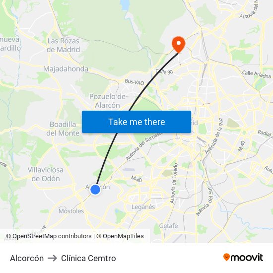 Alcorcón to Clínica Cemtro map