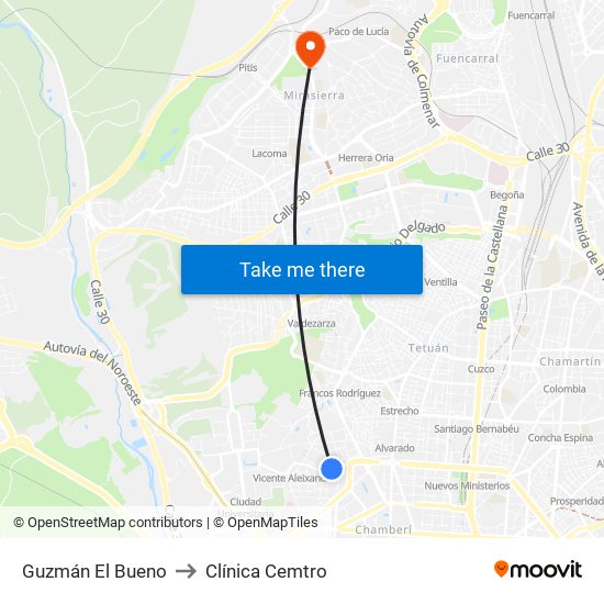 Guzmán El Bueno to Clínica Cemtro map