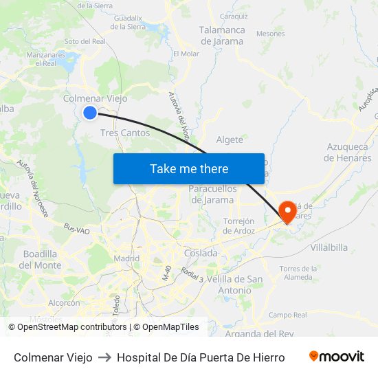 Colmenar Viejo to Hospital De Día Puerta De Hierro map