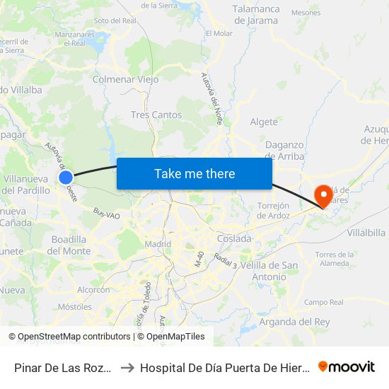 Pinar De Las Rozas to Hospital De Día Puerta De Hierro map