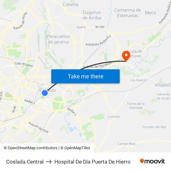 Coslada Central to Hospital De Día Puerta De Hierro map