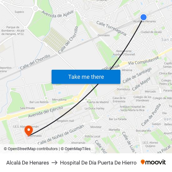 Alcalá De Henares to Hospital De Día Puerta De Hierro map
