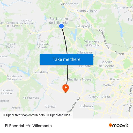 El Escorial to Villamanta map