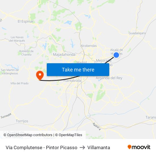 Vía Complutense - Pintor Picasso to Villamanta map