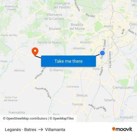 Leganés - Batres to Villamanta map