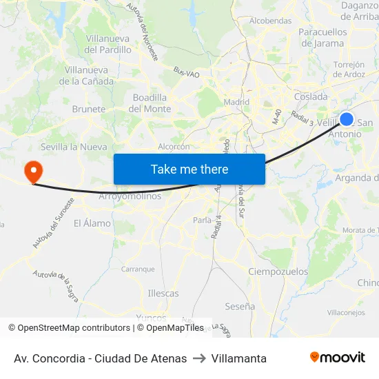 Av. Concordia - Ciudad De Atenas to Villamanta map