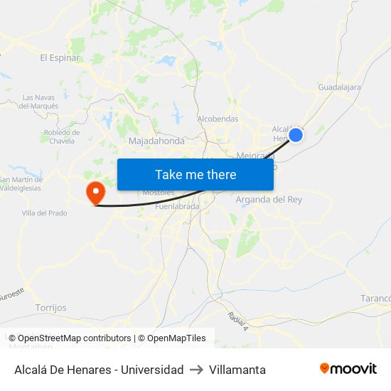 Alcalá De Henares - Universidad to Villamanta map