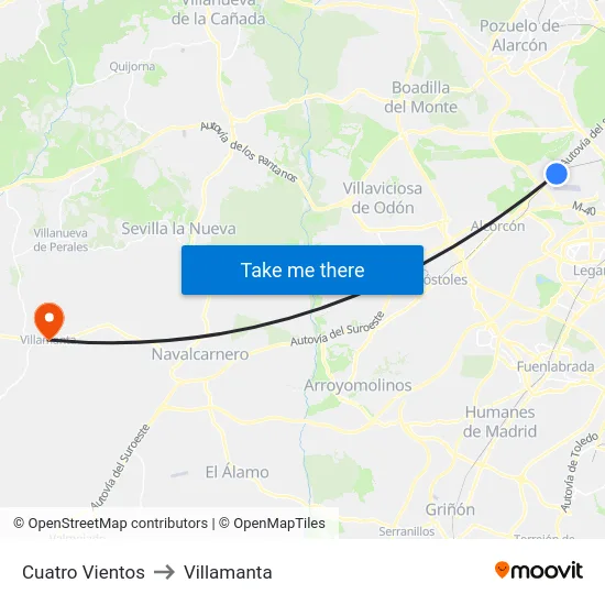 Cuatro Vientos to Villamanta map