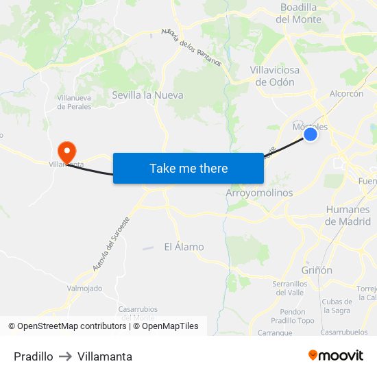 Pradillo to Villamanta map