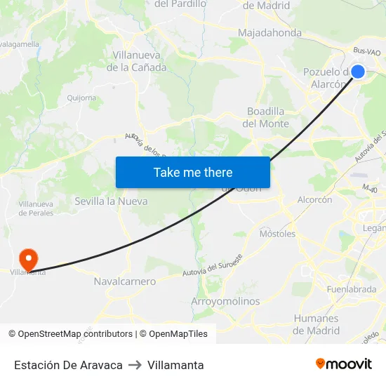 Estación De Aravaca to Villamanta map