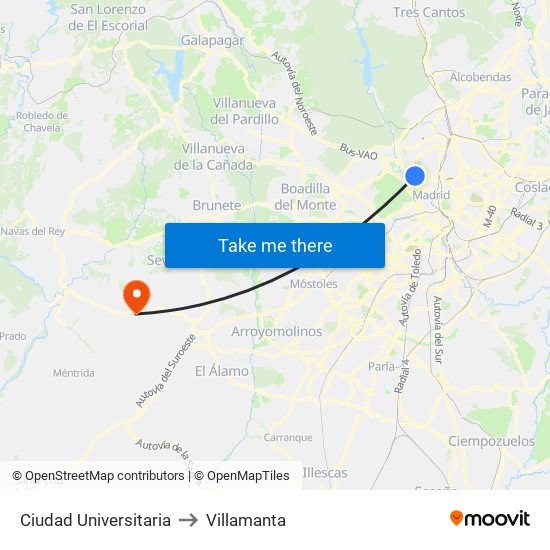 Ciudad Universitaria to Villamanta map