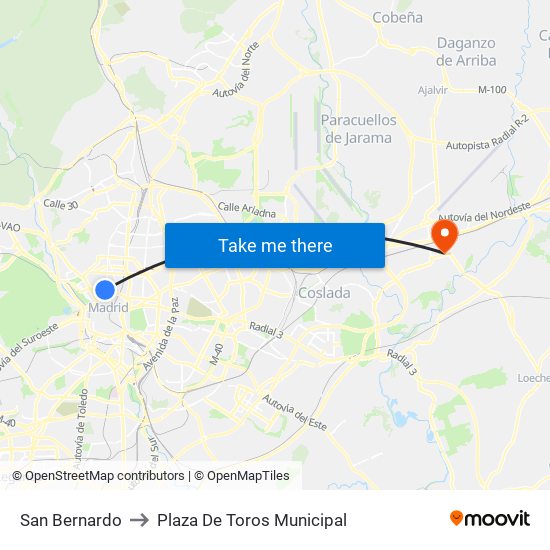 San Bernardo to Plaza De Toros Municipal map