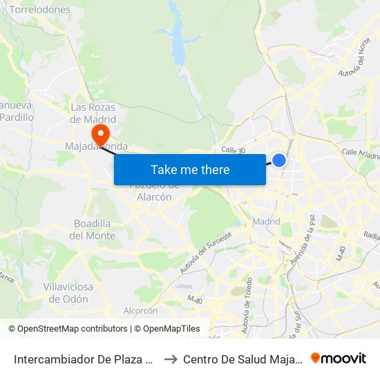Intercambiador De Plaza De Castilla to Centro De Salud Majadahonda map