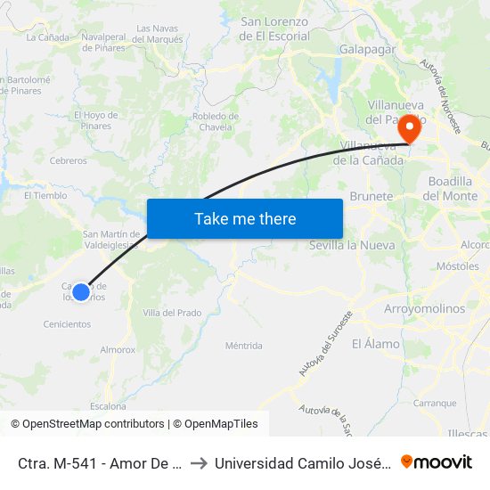 Ctra. M-541 - Amor De Dios to Universidad Camilo José Cela map