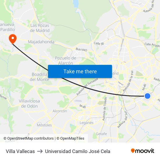 Villa Vallecas to Universidad Camilo José Cela map