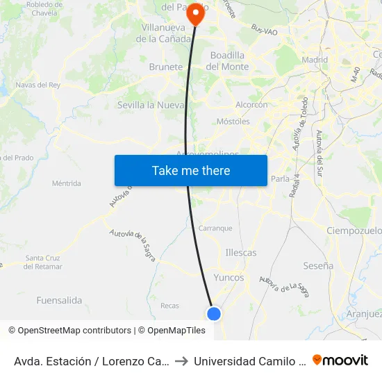 Av. Estación - Lorenzo Carrillo to Universidad Camilo José Cela map