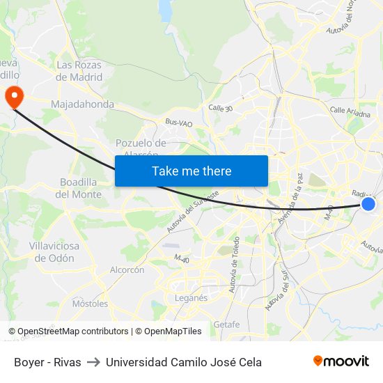 Boyer - Rivas to Universidad Camilo José Cela map