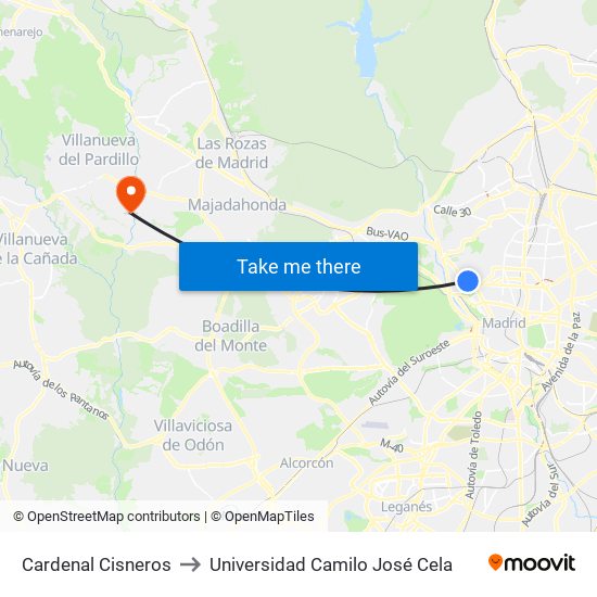 Cardenal Cisneros to Universidad Camilo José Cela map