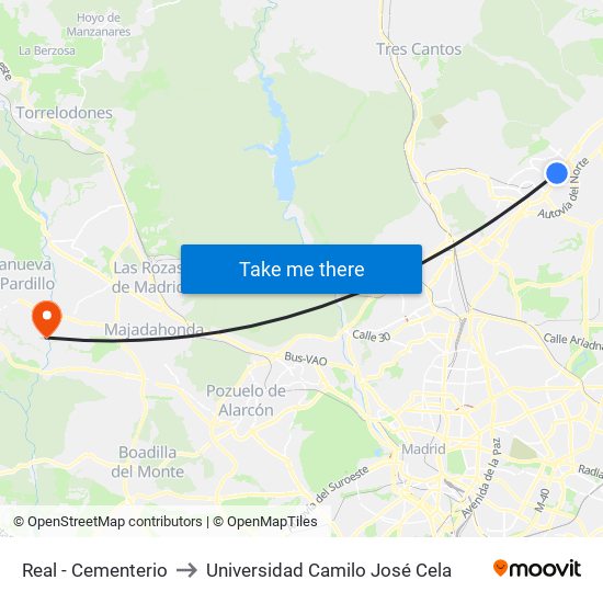 Real - Cementerio to Universidad Camilo José Cela map