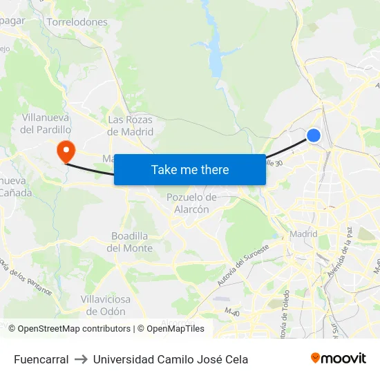 Fuencarral to Universidad Camilo José Cela map