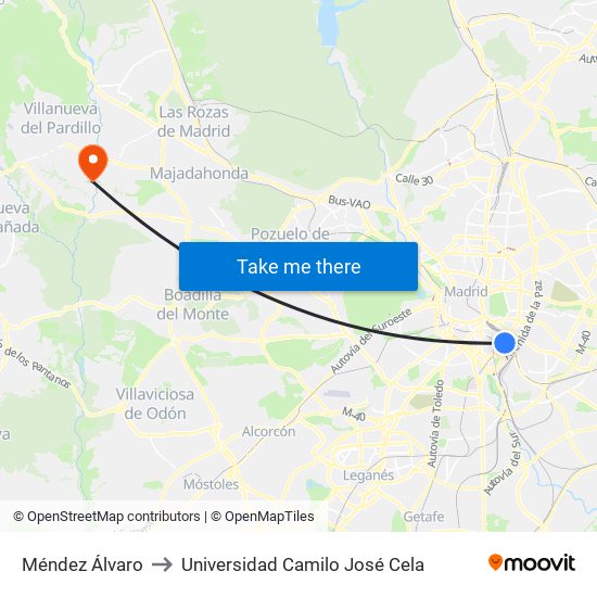 Méndez Álvaro to Universidad Camilo José Cela map