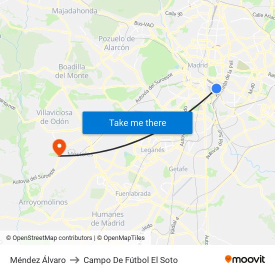 Méndez Álvaro to Campo De Fútbol El Soto map