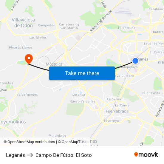 Leganés to Campo De Fútbol El Soto map