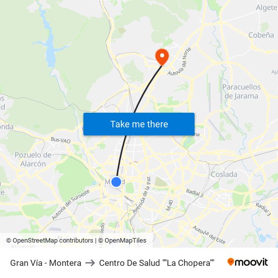 Gran Vía - Montera to Centro De Salud ""La Chopera"" map