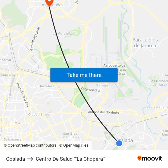 Coslada to Centro De Salud ""La Chopera"" map