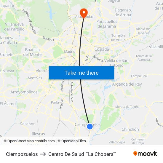 Ciempozuelos to Centro De Salud ""La Chopera"" map