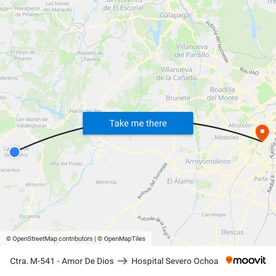 Ctra. M-541 - Amor De Dios to Hospital Severo Ochoa map