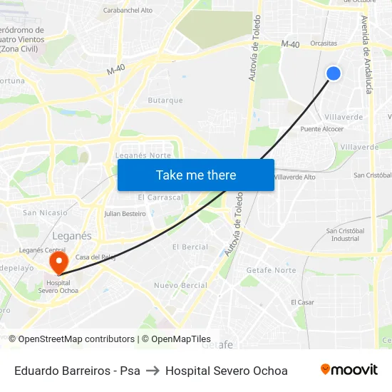 Eduardo Barreiros - Psa to Hospital Severo Ochoa map