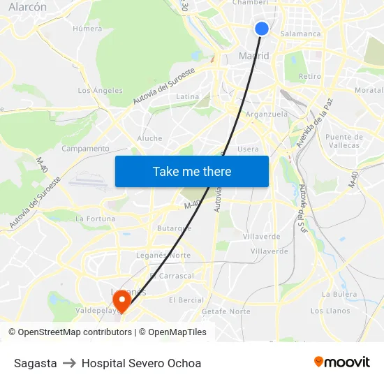 Sagasta to Hospital Severo Ochoa map