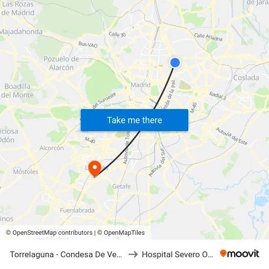 Torrelaguna - Condesa De Venadito to Hospital Severo Ochoa map