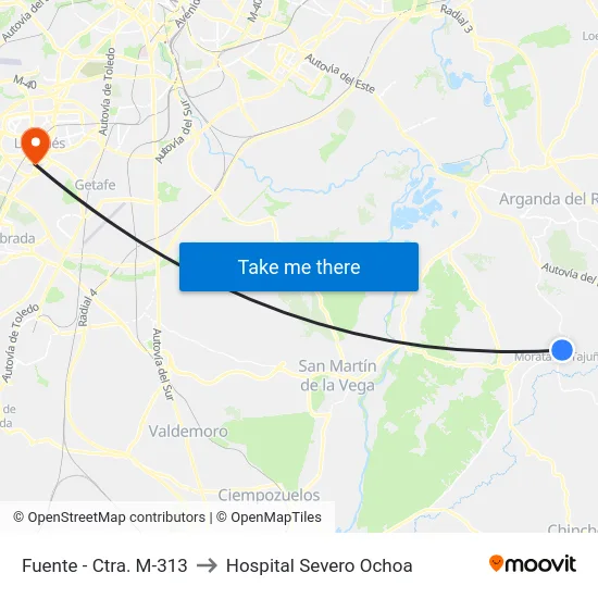 Fuente - Ctra. M-313 to Hospital Severo Ochoa map