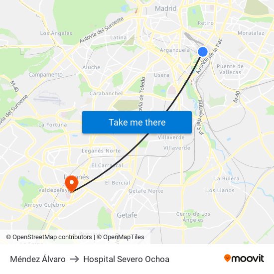 Méndez Álvaro to Hospital Severo Ochoa map