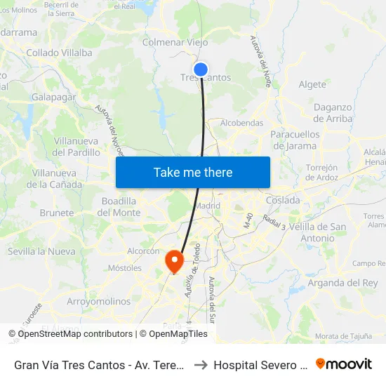 Gran Vía Tres Cantos - Av. Teresa Calcuta to Hospital Severo Ochoa map